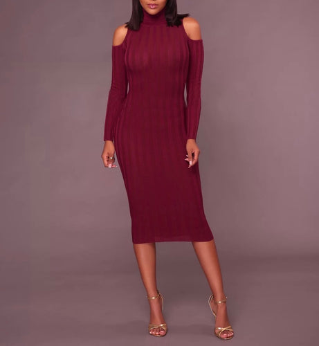 JAGO Solid Textured Cut Out Shoulders  Bodycon Dress